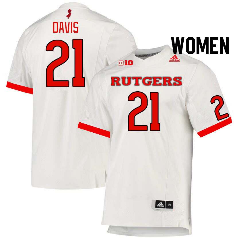 Women #21 Carnell Davis Rutgers Scarlet Knights College Football Jerseys Stitched Sale-White